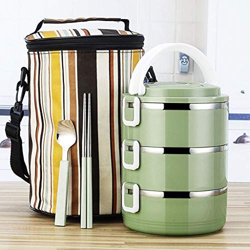 Thermos Food Jar Thermos 304 Stainless Food Flask,Leakproof Insulated Food Containers,Multi-storey,Portable Handle (Color : Green, Size : 2100ML)