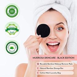 MUEROSA 14 pcs Reusable Bamboo Makeup Remover Pads | 100% Natural Bamboo Fiber Rounds | Soft Face Pads Facial Cleasing Skincare Set (14 Pads + Bamboo Holder + Laundry Bag, BLACK EDITION)