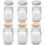 Mason Jar with Lids, 16 OZ Regular Food Storage Jar, Set of 6 Bamboo and Tinplate Mason Jar Lid for Store Tea, Coffee, Spice, Candy