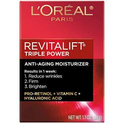 Anti-Aging Face Moisturizer by L’Oreal Paris Skin Care, Revitalift Triple Power Anti-Aging Moisturizer with Pro Retinol, Hyaluronic Acid & Vitamin C to reduce wrinkles, firm and brighten skin, 1.7 Oz