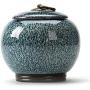 Ceramic Pottery Cereal Containers Canister Cookie Jar with Lids Large, Airtight Food Storage Containers Bins for Kitchen Pantry Organization Flour Coffee Candy Bulk, 1L, 13x13cm (Color : Green)