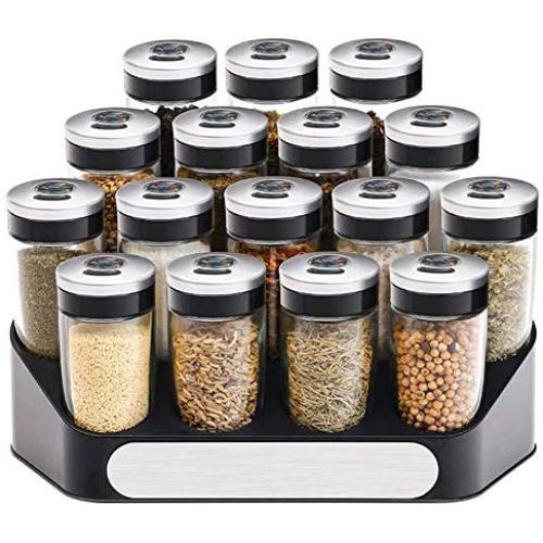 DUDDP Storage Spice lar set Spice Jars Reusable Jar, Food Grade Glass Seasoning Jar Set, Set of 16 with Base,A (Color : A)