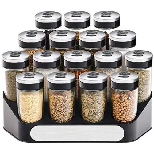 DUDDP Storage Spice lar set Spice Jars Reusable Jar, Food Grade Glass Seasoning Jar Set, Set of 16 with Base,A (Color : A) DUDDP Storage Spice lar set Spice Jars Reusable Jar, Food Grade Glass Seasoning Jar Set, Set of 16 with Base,A (Color : A)