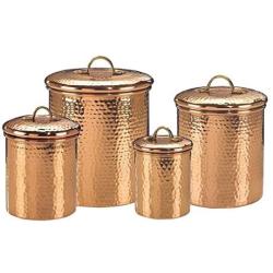 4-Piece Copper Solid Brass Handles Canister Set, Made Of Steel With Copper Plating, Hammered Finish