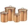 4-Piece Copper Solid Brass Handles Canister Set, Made Of Steel With Copper Plating, Hammered Finish