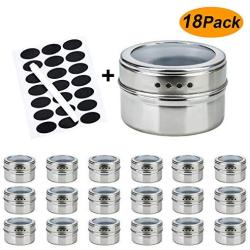 RUCKAE 18 Magnetic spice tins-stainless steel storage spice containers include spice label and pen,Clear Top Lid with Sift or Pour,Magnetic on Refrigerator and Grill (Stainless Steel)