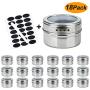 RUCKAE 18 Magnetic spice tins-stainless steel storage spice containers include spice label and pen,Clear Top Lid with Sift or Pour,Magnetic on Refrigerator and Grill (Stainless Steel)