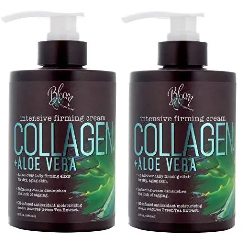 Crème Raffermissante à la Collagène Bloom pour Corps et Visage. Hydratant intensif avec Aloe Vera et extraits de Thé Vert pour lutter contre les cernes, le relâchement cutané et la peau sèche. Grand pot de 444 mL (15 fl oz) avec pompe. (Deux - 15oz) Crème Raffermissante à la Collagène Bloom pour Corps et Visage. Hydratant intensif avec Aloe Vera et extraits de Thé Vert pour lutter contre les cernes, le relâchement cutané et la peau sèche. Grand pot de 444 mL (15 fl oz) avec pompe. (Deux - 15oz)