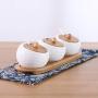 WEIWEI Spice Jars Box,Kitchen Ceramic Condiment Storage Container and Bamboo Pallet Three-Piece Set