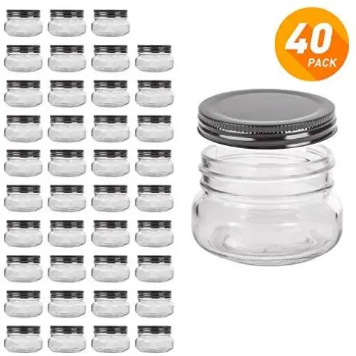 QAPPDA Mini Mason Jars, 5 oz Jelly Gläser mit Standardverschlüssen (Schwarz) Kleine Gläser für Honig, Marmelade, Favors, Babyfood, Gewürzgummis – 40er Packung