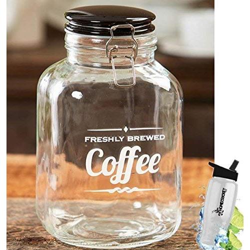 Gift Included- Vintage Kitchen Tea Clear Glass Storage Container Jar Canister With Lid + FREE Bonus Water Bottle by Home Cricket Homecricket 