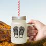 Green Slipper Image Frosted Glass Mason Jar With Straw