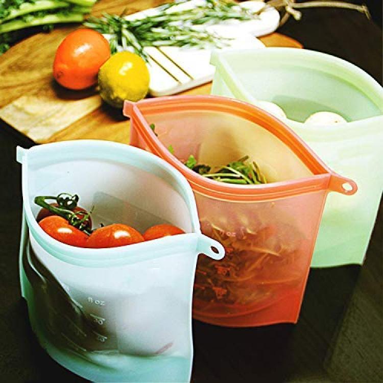 Multipurpose Reusable Silicone Food Storage Bags 1 Litre Airtight, Ziplock,  Heat And Cold Resistant