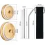 4 Pieces Jar Lids include 2 Wide Mouth Jar Lids with Straw Hole, 2 Regular Mouth Jar Lids with Straw Hole and 2 Reusable Stainless Steel Straw, Cleaning Brush and Bag for Drinking