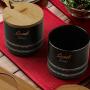 Spice Jars, Ceramic Seasoning Jar Set of 3, 3 Spice Jars + 3 Spoons (with Wooden Tray), Condiment Storage, Black, Creative Home Gifts