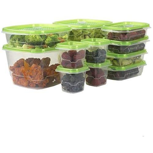 Home Basics 12 Piece Plastic Food Storage Container Set with Vented Plastic Lids, Green