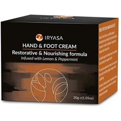 Iryasa Hand and Foot Cream - Natural Foot Cream for Dry Cracked Feet - Vegan Hand Cream for Women & Men - Callus Remover Cream - Pure Shea Butter Hand Cream with Lemon and Peppermint Oils - 1.05oz/30g