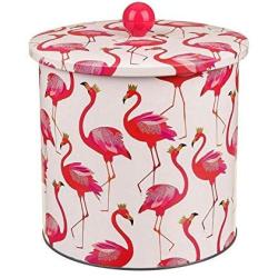 Sara Miller Biscuit Barrel Tin in Pink Flamingo Design | Cookie Storage Jar Tin Made in UK