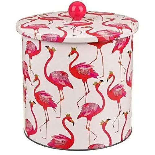 Sara Miller Biscuit Barrel Tin in Pink Flamingo Design | Cookie Storage Jar Tin Made in UK Sara Miller Biscuit Barrel Tin in Pink Flamingo Design | Cookie Storage Jar Tin Made in UK