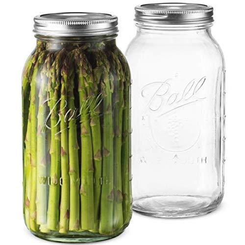 Ball Wide Mouth Mason Jars - 64 oz/Half-Gallon, With Airtight lids and Bands - For Canning, Fermenting, Pickling, Freezing - Jar Decor. Microwave & Dishwasher Safe - Bundled SEWANTA Jar Opener [ 2 Pack ]