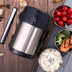 BWHFH Stainless Steel Lunch Box Container Thermos Insulated Food Storage Leak Proof Design Food Jar for School Picnic Office Outdoors,Silver,2.0L