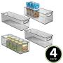 mDesign Plastic Kitchen Pantry Cabinet, Refrigerator or Freezer Food Storage Bins with Handles - Organizer for Fruit, Yogurt, Snacks, Pasta - Food Safe, BPA Free, 6" Wide, 4 Pack - Smoke Gray
