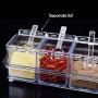 New Product 4 Piece Clear Seasoning Rack Spice Pots Storage Container Condiment Jars Cruet with Cover and Spoon Kitchen Utensils Supplies