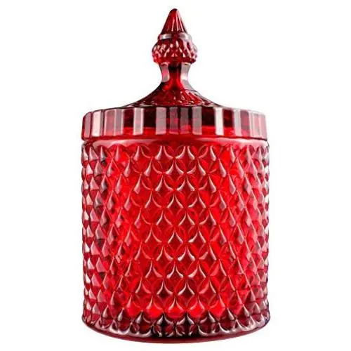 Glas-Schatzgefäße, Candy Jar, Apothekerglasbehälter, Biscuit Barrel, Keksdose, Trockenlebensverpackung Kristallgewebt Hochzeit Buffet-Gläser mit Deckel (Rot, Mittel)