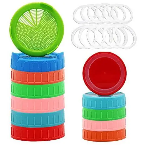 Mason Jar Lids & Sprouting Lids HAOERMEI Silicone Seals Rings for Wide Mouth & Regular Mouth Mason jar Canning Jar Storage Caps (12pcs)