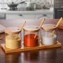 Seasoning Box Spice Pots,Condiment Storage Glass Spice Jars Dispenser Spice Salt Container Sugar Storage Organizer With Wooden Spoon for Kitchen Utensils