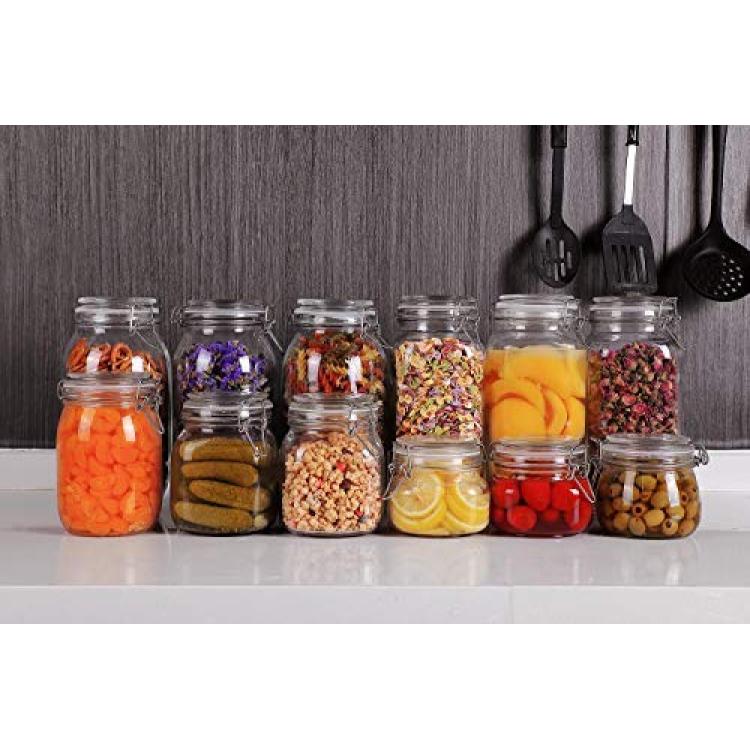 Airtight Plastic Canister with Lids Food Storage Jar Square - Storage  Container with Clear Preserving Seal Wire Clip Fastening for Kitchen  Canning for