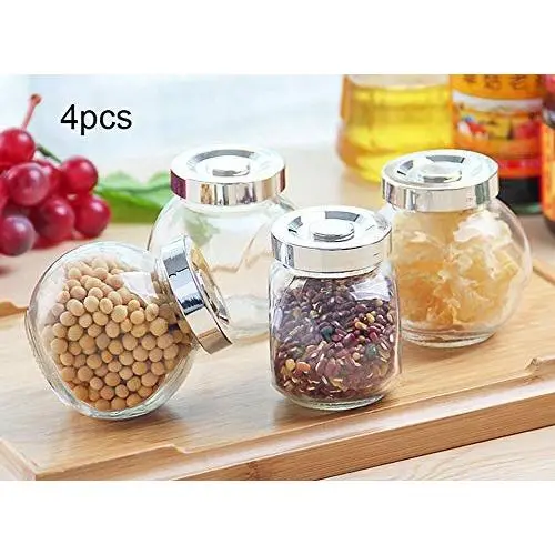 Glass Storage Jars (4 Pcs), Clear Glass Bulk Food Storage Canister for Serving Tea, Coffee, Spice, Candy, Beans, Keep Food Dry Glass Storage Jars (4 Pcs), Clear Glass Bulk Food Storage Canister for Serving Tea, Coffee, Spice, Candy, Beans, Keep Food Dry