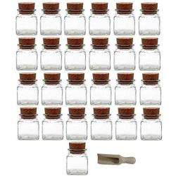 Viva Haushaltswaren 6 Glass Containers 150 ml with Cork Stoppers for Spices, Salt, Gifts, etc and Wooden Spice Scoop, Glass, 120 ml