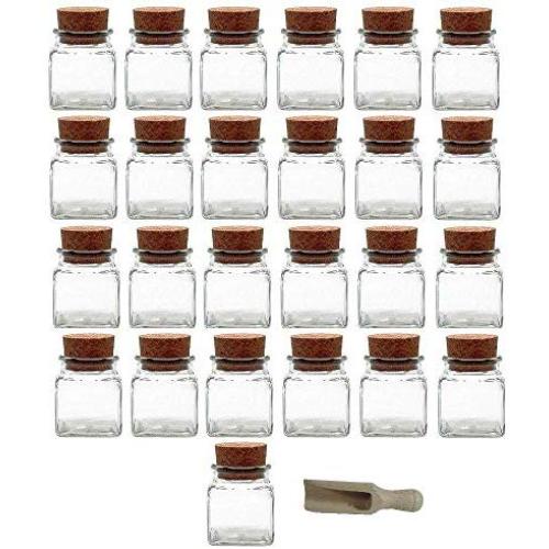 Viva Haushaltswaren 6 Glass Containers 150 ml with Cork Stoppers for Spices, Salt, Gifts, etc and Wooden Spice Scoop, Glass, 120 ml