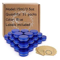 31pcs 0.5oz/15ml Blue Aluminum Tin Jar with Screw Lid and Blank Labels