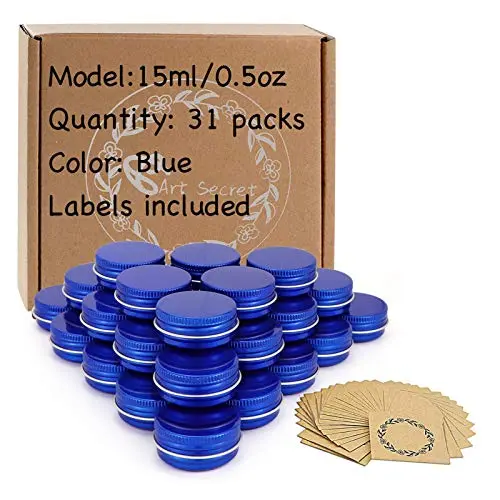 31pcs 0.5oz/15ml Blue Aluminum Tin Jar with Screw Lid and Blank Labels 31pcs 0.5oz/15ml Blue Aluminum Tin Jar with Screw Lid and Blank Labels