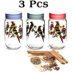 Uniware GL1000PK Urban Pattern Glass Jar For Kitchen,3 Pcs Set,Made In Turkey,1000ml,Assorted Colors