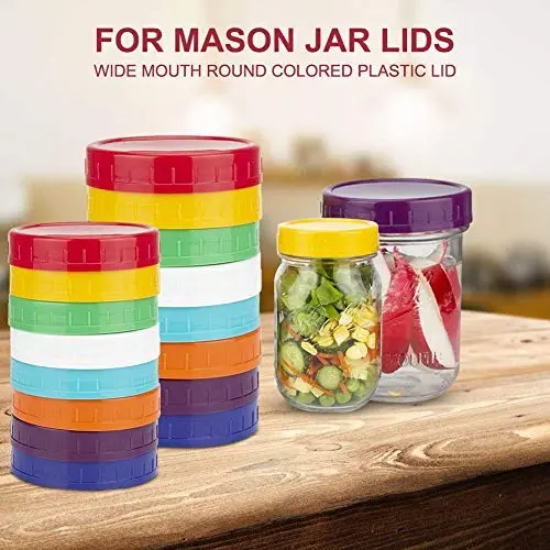 Macddy Colored Wide Mouth Round Plastic Mason Jar Lids, 16 Pack Food-Grade Recyclable Plastic Storage Caps for Mason, Canning Jars - Anti-Scratch Resistant Surface first-rate Macddy Colored Wide Mouth Round Plastic Mason Jar Lids, 16 Pack Food-Grade Recyclable Plastic Storage Caps for Mason, Canning Jars - Anti-Scratch Resistant Surface first-rate