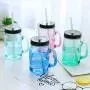 Bouteilles et bocaux de rangement | Bocal en verre de 450ml avec couvercle et paille | Idéal pour glace, fruits, eau froide, jus, tasse | par HUDITOOLS | 1 pièce