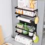 Galapara Magnetic Spice Rack Fridge Organizer, 4 Tier Home Organization and Storage, Magnetic Spice Container Paper Towel Holder, Refrigerator Side Shelf Jars Rack Storage (White, Black)