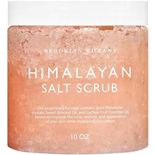 Brooklyn Botany Himalayan Salt Exfoliating Body Scrub & Foot Scrub - All Natural Exfoliator, Moisturizes With Sweet Almond Oil - Scrub Away Dead Skin - Great Gifts For Women - 10 oz