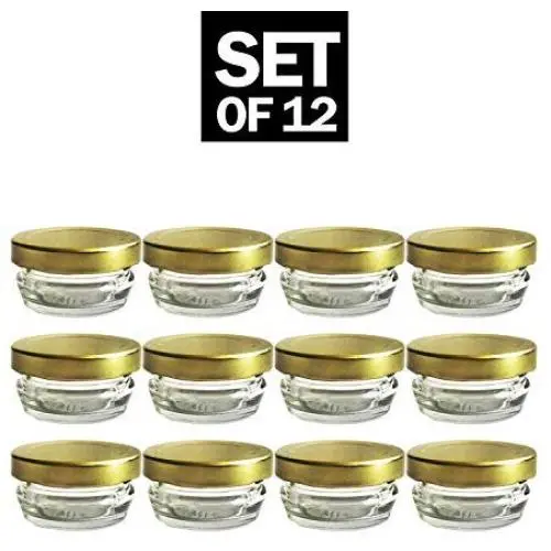 Kleine Mini Glasbehälter mit Tinndosen - 12er Set x 1 oz – Vielseitige leere Lagerbehälter