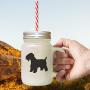 Black Soft Coated Wheaten Terrier Silhouette Frosted Glass Mason Jar With Straw