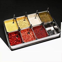 Stainless Steel Seasoning Jar Set, Kitchen 6/8 Grid with Lid Rectangular Spice Box, Suitable for Pepper/Salt Seasoning Storage Jar,B