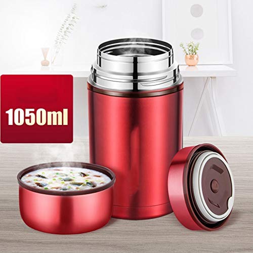 Thermos Food Jar 1050ml Thermos Stainless Food Flask,Leakproof Vacuum Insulated Food Containers Lunch Box (Color : Red, Size : No-Bag)