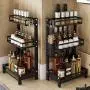 3 Tier Metal Kitchen Spice Rack Countertop Standing Corner Shelf Removable Seasoning Organizer Jars Bottle Storage Knife Utensils Cutting Board Holders with 3 Hooks, Black 3 Tier Metal Kitchen Spice Rack Countertop Standing Corner Shelf Removable Seasoning Organizer Jars Bottle Storage Knife Utensils Cutting Board Holders with 3 Hooks, Black