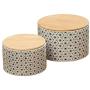 Gastro Chic Ikat Connected Stars Kitchen Jars, Set of 2, For Cookies, Dry Goods, Canisters, White Glazed Ceramic, Wooden Tops, Rustic Golden Bronze and White, 6 1/4 and 5 Inches Diameter
