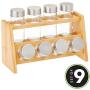 mDesign Bamboo Kitchen Cabinet, Pantry, Shelf Organizer Spice Rack - 2 Level Storage, Eco-Friendly, Multipurpose, Includes 8 Glass Jars - Natural Light Wood