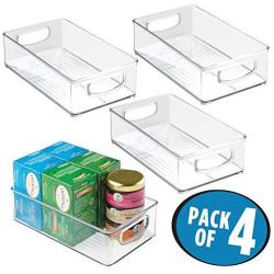 mDesign Kitchen Cabinet and Pantry Storage Organizer Bins - Pack of 4, Shallow, Clear