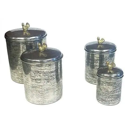 ZUCCOR ZCANSR Set of 4 Hand-Texturierte Edelstahl-Behälter mit Messing-Hahnornament, 10